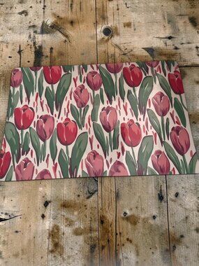 Set Of 4 Clear Vinyl Placemats Clear With Red & Pink Tulip Design
